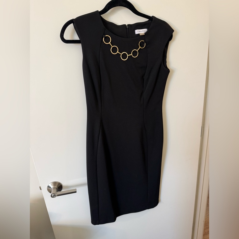 Calvin Klein Black Midi Dress with Gold Rings